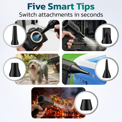 Purely D40 Portable Wireless Air Duster - 105,000 RPM High-Speed Handheld Dust Blower with 5 Nozzles, Black (PKBAD40)