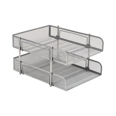 Mind Reader Metal Mesh Front Loading Stackable Letter Tray, Letter/Legal Size, Silver (CSTACK2-SIL)