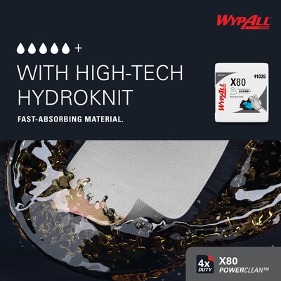 WypAll PowerClean X80 Nylon Cleaning Wipers, 12" x 12.5", White, 50 Wipers/Box, 4/Carton (41026)