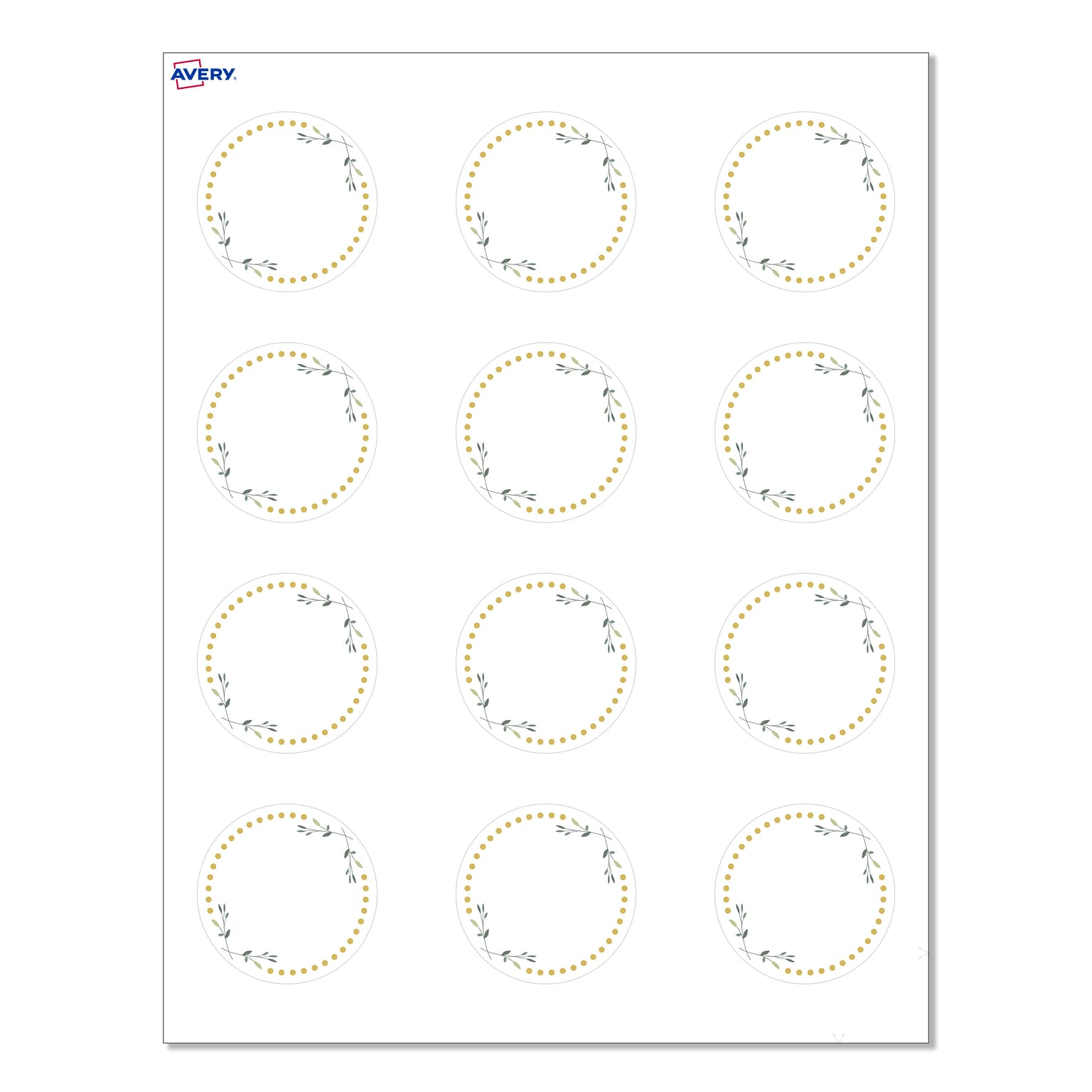 Avery Green Florals w/ Gold Dots Matte Blank Card, White, 120/Pack (S00-D2V)