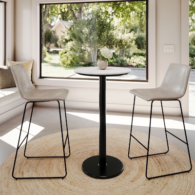 Flash Furniture Acadia 24" Round Wooden Dining Table with Round Base, White Faux Marble/Black Base (STRD24WMATR18B)