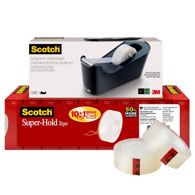 Scotch® Super-Hold Tape w/Dispenser, Transparent, Crystal Clear Finish, 3/4 x 27.7 yds., 1 Core, 1