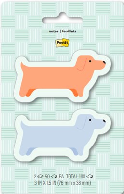 Post-it Cute Dachshund Notes, 1.6 x 3.1, Assorted Colors, 50 Sheets/Pad, 2 Pads/Pack (PET-DCS-1)