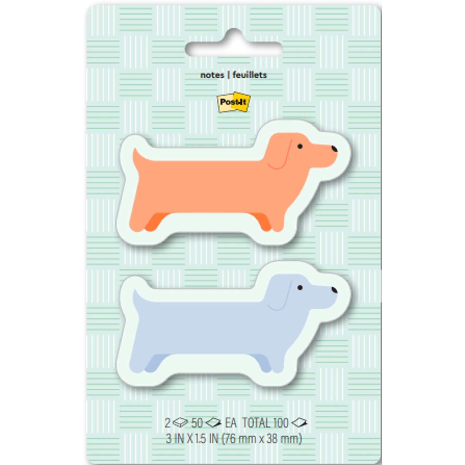 Post-it Cute Dachshund Notes, 1.6 x 3.1, Assorted Colors, 50 Sheets/Pad, 2 Pads/Pack (PET-DCS-1)