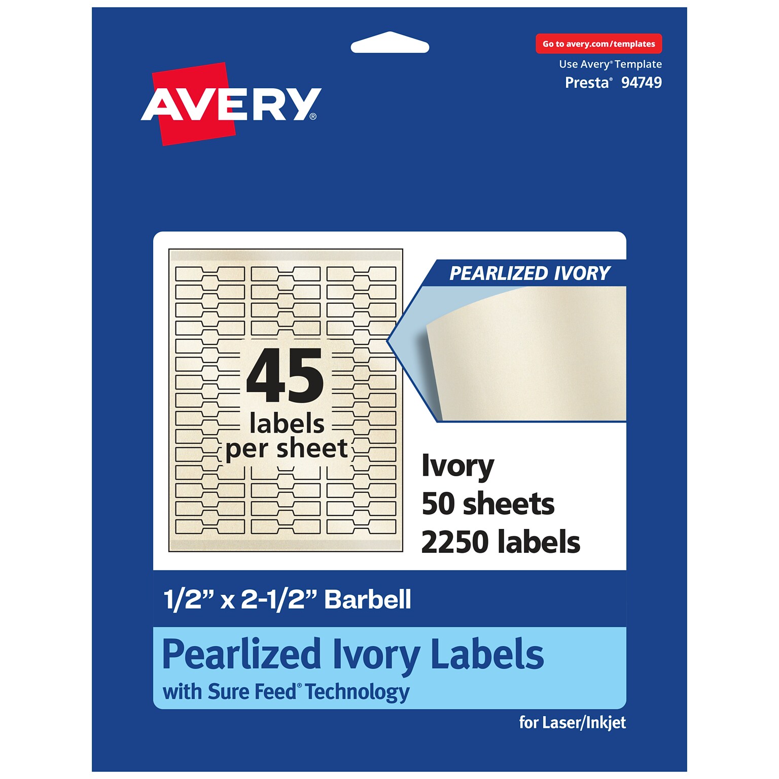 Avery Pearlized Ivory Decorative Edge Multipurpose Labels, .5 x 2.5, Ivory, 2250/Box (94749)