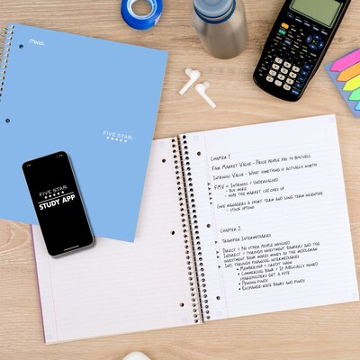 Five Star Five Star with Study App 5-Subject Subject Notebooks, College Ruled, 200 Sheets, Blue (820004NH0-ECM26)