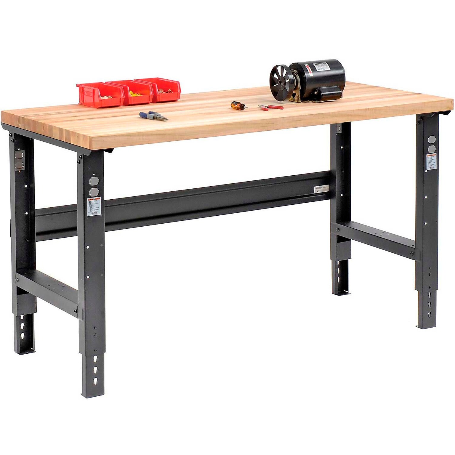 Global Industrial 60 x 30 Adjustable Birch Butcher Block Workbench, Black (318912BK)