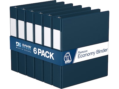 Davis Group Premium Economy 1 1/2 3-Ring Non-View Binders, D-Ring, Navy Blue, 6/Pack (2302-72-06)
