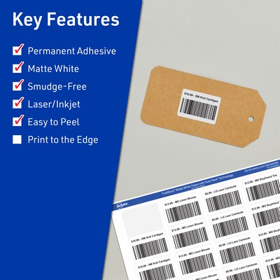 Avery TrueBlock Laser/Inkjet Rectangle Multipurpose Labels, 1.25 x 1.75, White, 1600/Box (94226)