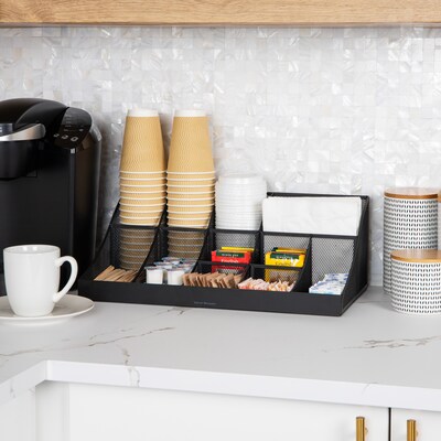 Mind Reader 11 Compartment Metal Coffee Cup and Condiment Organizer, Black (COMORGMESH-BLK)