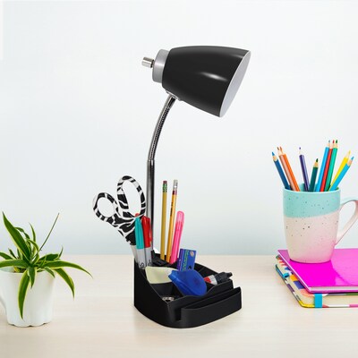 Creekwood Home Sleek Essentials 18.5" Flexible Coordinating Desk Lamp with Charging Outlet and Storage, Black (CWD-1005-BK)