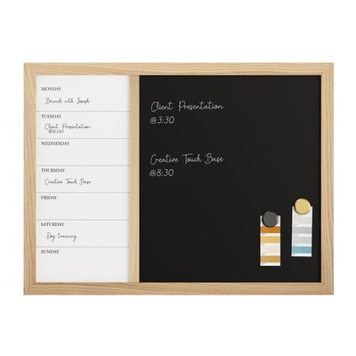 Martha Stewart Everette Magnetic Chalk-Dry Erase Weekly Calendar Combo Set, Engineered Wood Frame, 24"x18" (BRPMCO1M24561LN)