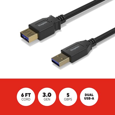Staples TECH 6 ft. USB-A to USB-A Cable, Male to Male, Black (ST62442)
