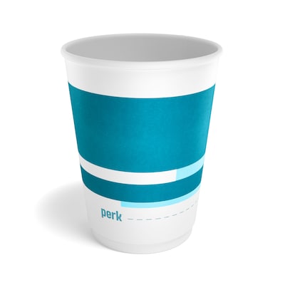 Perk™ Insulated Double Wall Paper Hot Cup, 12 oz., White/Blue, 40/Pack (PK59483)