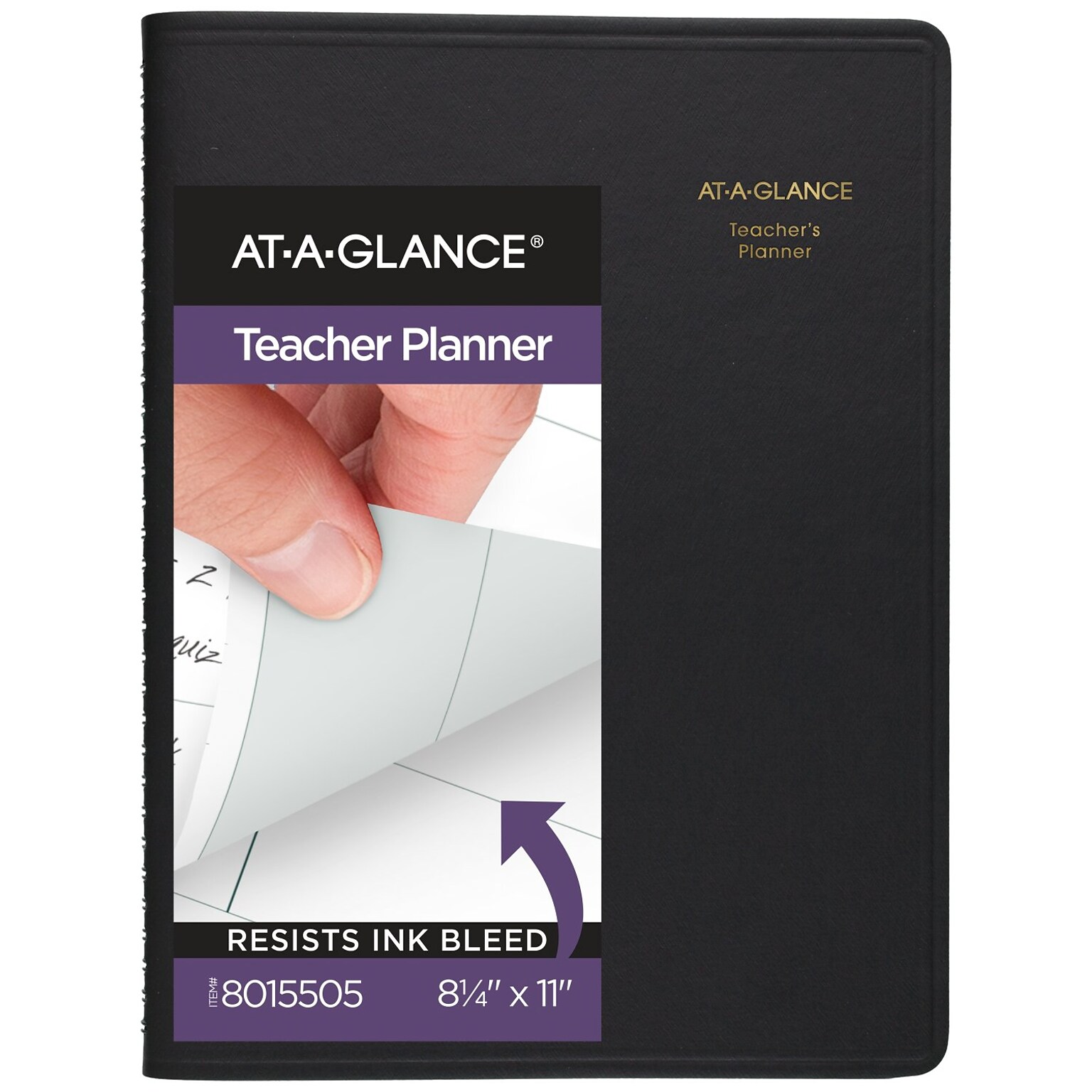 AT-A-GLANCE 8.25 x 10.88 Weekly Teachers Planner, Faux Leather Cover, Black (80-155-05)