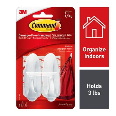 Command Medium Designer Hooks, White, 2 Hooks (17081ES)