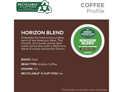 Green Mountain Coffee Roasters Horizon Blend by Kevin Costner Coffee, Keurig K-Cup Pod, Dark Roast, 24/Carton (5000379575)