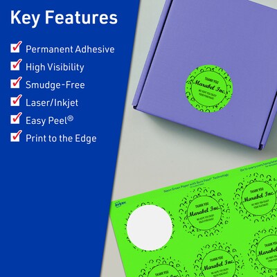 Avery Laser/Inkjet Multipurpose Circle Labels, 2 Dia., Neon Green, 480/Pack (94501)