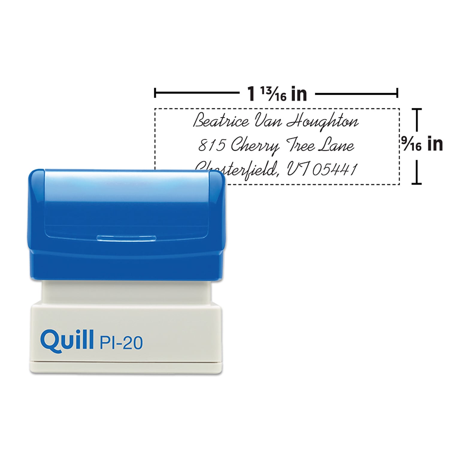 Custom 2000 Plus® PI Quill 20 Pre-inked Stamp, 9/16 x 1-13/16