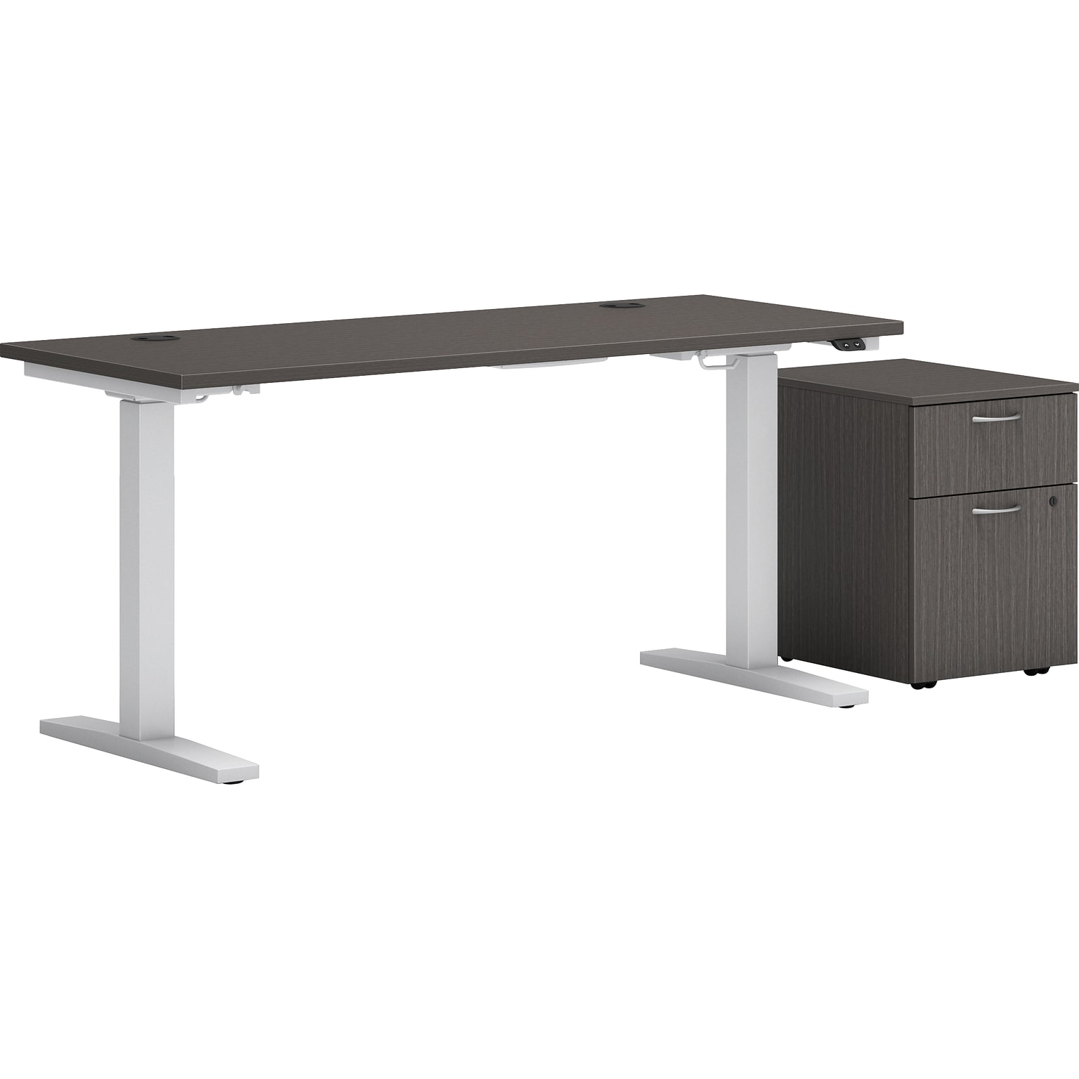 HON Mod 48W Adjustable Standing Desk with Mobile Storage, Slate Teak (HLPLRW4824CHATBFSL1)