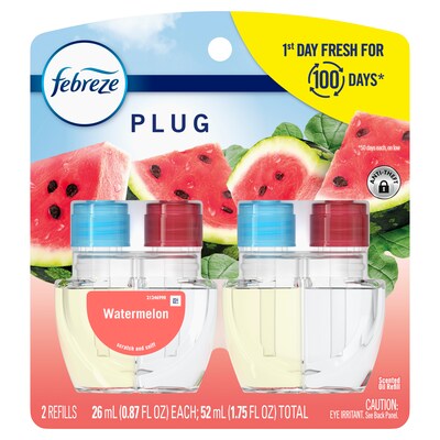 Febreze Plug In Oil Warmer Refill, Watermelon Scent, 0.87 oz., 2/Pack (11425)
