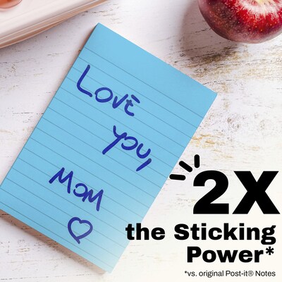 Post-it Super Sticky Notes, 4" x 6", Neon Fizz Collection, Lined, 90 Sheet/Pad, 3 Pads/Pack (6603SSUC)