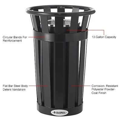 Global Industrial Slatted Steel Outdoor Ashtray, 13 Gallon, Black (615155)