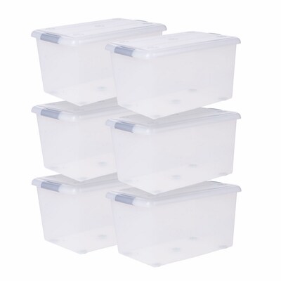 Iris Store & Slide 61 Quart Storage Bin with Lid, Plastic, Clear, 6/Carton (270017)