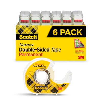 Scotch Permanent Double Sided Tape With Dispenser, 0.5 x 13.9 yds., Clear, 6/Pack (6137H-2PC-MP)