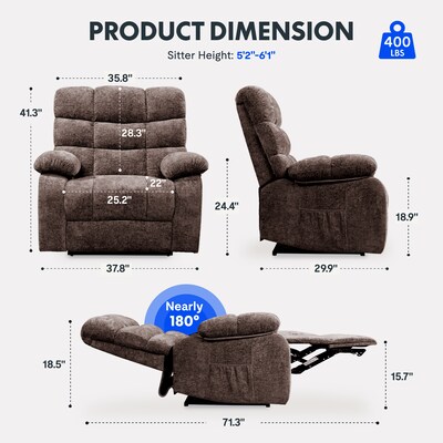 FlexiSpot Chenille Power Lift Recliner, Dark Brown (XL6F-Cloud-BR)