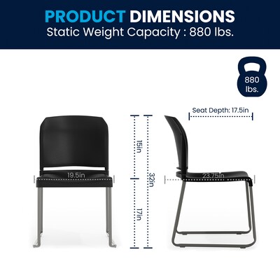Flash Furniture HERCULES Polypropylene Office Chair, Black, 4/Pack (RUT-238A-BK-GG)