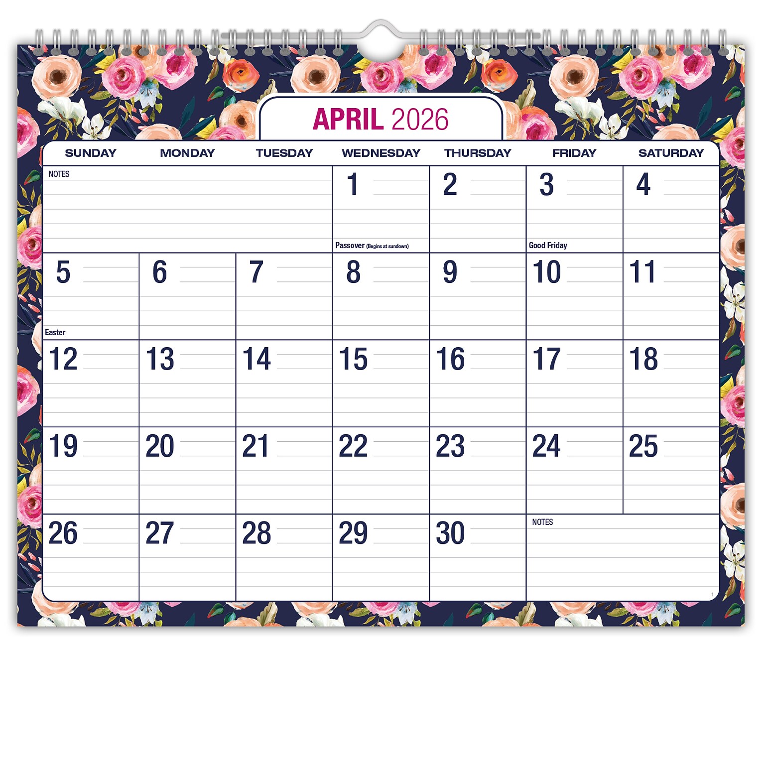 2026-2027 Excello Brands Large Print 12 x 15 Academic Monthly Wall Calendar, Navy Floral (WC-AY26-1215-84)
