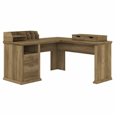 Bush Furniture Yorktown 60 L-Shaped Desk with Storage and Organizers, Reclaimed Pine (YRK013RCP)
