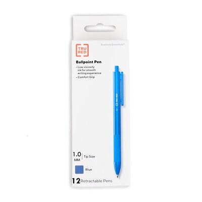 TRU RED™ Ballpoint Gripped Retractable Pen, Medium Point, 1.0mm, Blue, Dozen (TR59162)