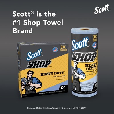 Scott Shop Towels Heavy Duty, 10.4" x 11", Blue, 60 Sheets/Roll, 12 Rolls/Carton (32992)