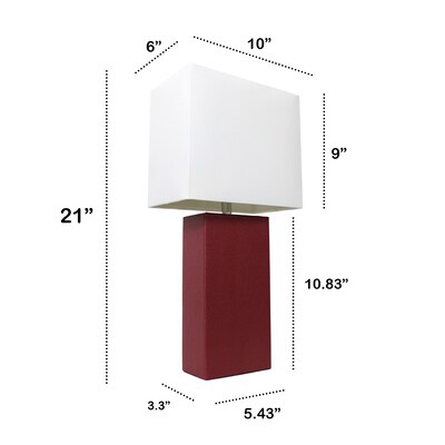 Lalia Home Lexington 21" Leather Base Modern Bedside Table Lamp, White Fabric Shade, Feit LED Bulb, Red (LHT-3008-RE-LB)