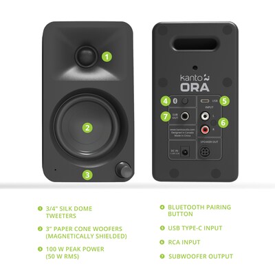 Kanto ORA ORAMB 100W Indoor Desktop Speaker, Black