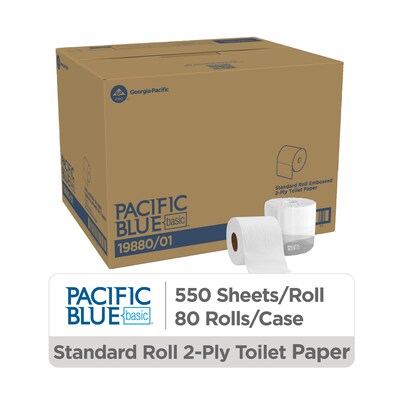Pacific Blue Basic Toilet Paper, 2-Ply, White, 550 Sheets/Roll, 80 Rolls/Carton (19880/01)