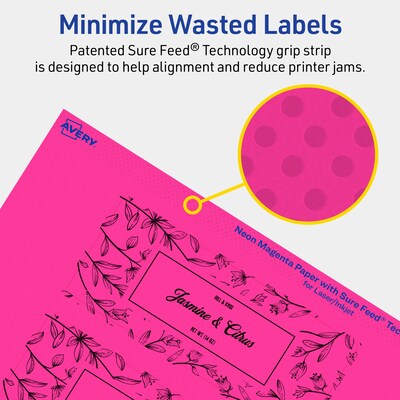 Avery Laser/Inkjet Rectangle Multipurpose Labels, 2" x 5", Neon Magenta, 80/Pack (94241)