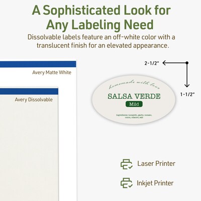 Avery Dissolvable Oval Multipurpose Labels, 1.5" x 2.5", Off-white, 180/Pack (94051)