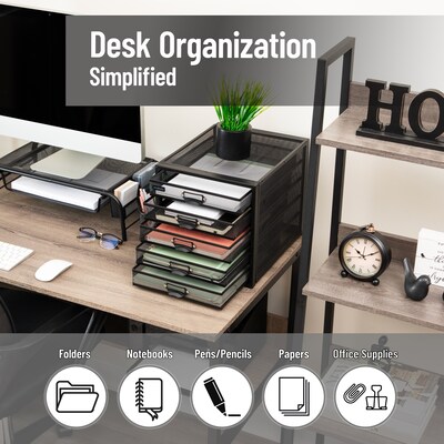 Mind Reader 5-Compartment Metal Mesh File Storage Drawers, Black (5CABMESH-BLK)