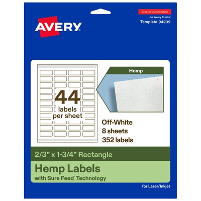 Avery Hemp Rectangle Laser/Inkjet Multipurpose Labels, 2/3 x 1-3/4, Off-White (352/Pack)