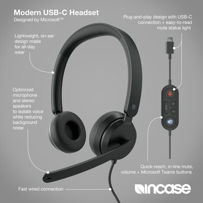 Incase Designed by Microsoft Modern USB-C Stereo Computer Headset, MT Certified (I6N-00011)