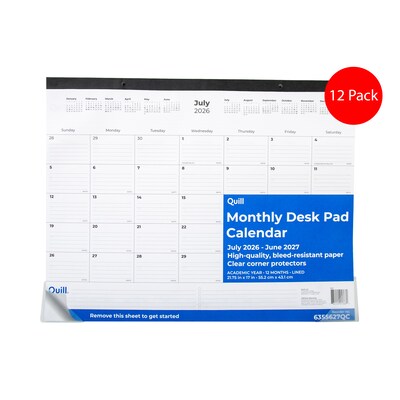 2026-2027 Quill Brand® 22 x 17 Academic Year Monthly Desk Pad Calendar, Black, 12/Pack (63556-27-Q