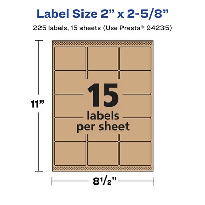Avery Laser/Inkjet Multipurpose Labels, 2.625" x ", Kraft Brown, 225/Pack (94235)
