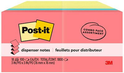 Post-it Pop-up Notes, 3" x 3", Poptimistic Collection, 100 Sheet/Pad, 18 Pads/Pack (R330144B)