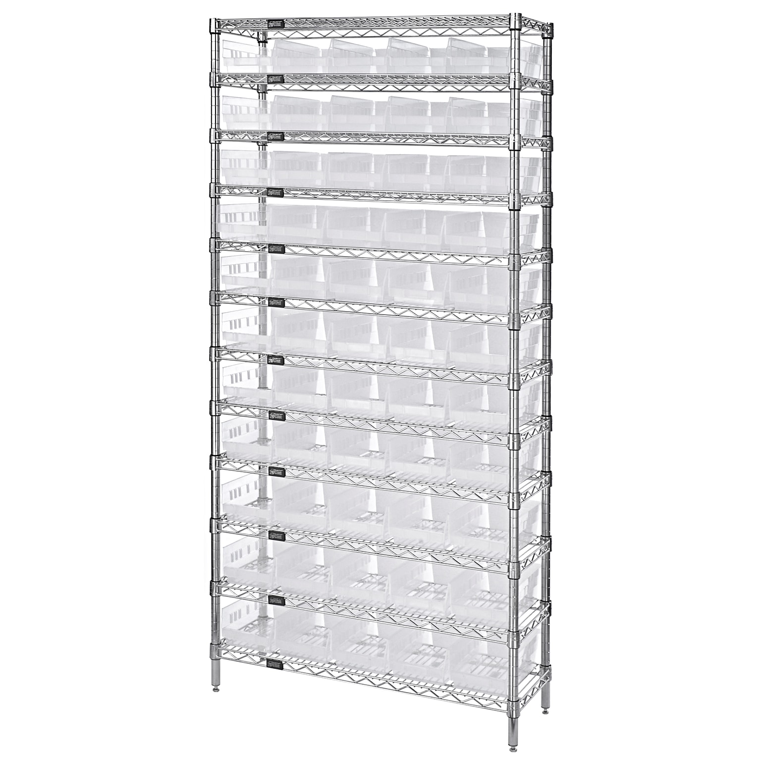 Quantum Storage Systems Bin Wire Shelving System with 55 Bins, 74H x 36W x 12D, Chrome (WR12-102CL)