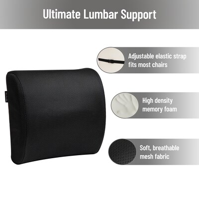 Mind Reader Memory Foam Ergonomic Lower Back Cushion Office Chair Support, Black (BACKFOAM-BLK)