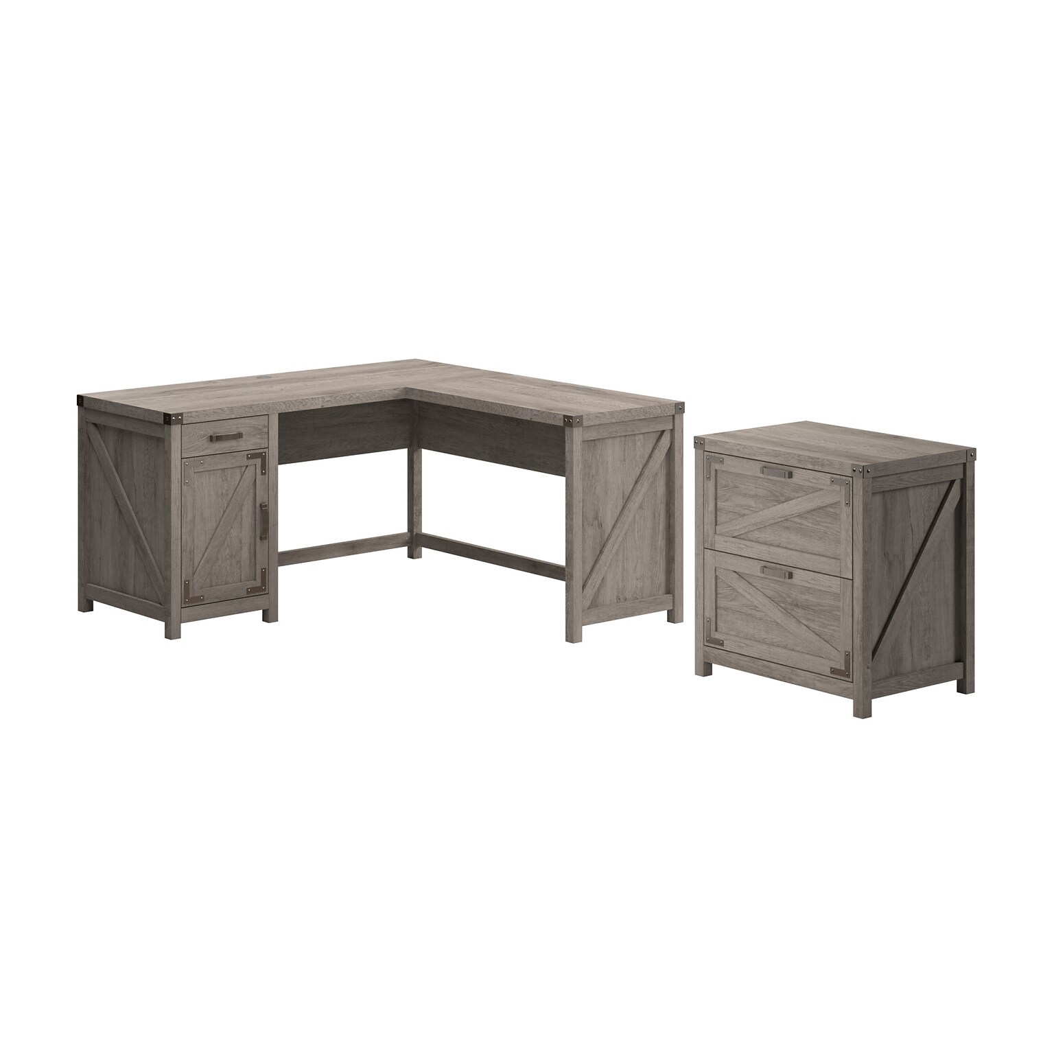 Bush Furniture Knoxville 60W L Shaped Desk with 2 Drawer Lateral File Cabinet, Restored Gray (CGR004RTG)