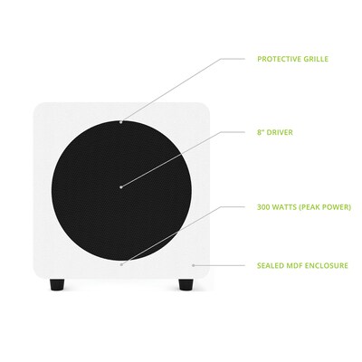 Kanto SUB8 KTSUB8VMW 300W Indoor Subwoofer Speaker, Matte White